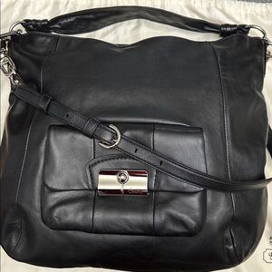 ⭐️#14769 Coach Kristin Black Leather Hobo Bag Silver Hardware Blue Interior